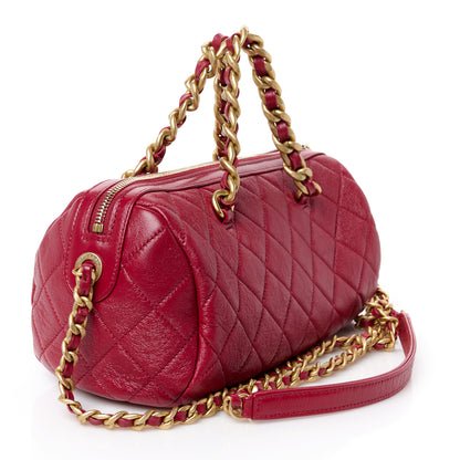 Chanel Shiny Lambskin Quilted Fashion Therapy Bowling Bag Red 3 of 10