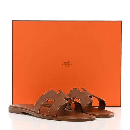 Hermes Box Calfskin Oran Sandals 36 Gold 9 of 9
