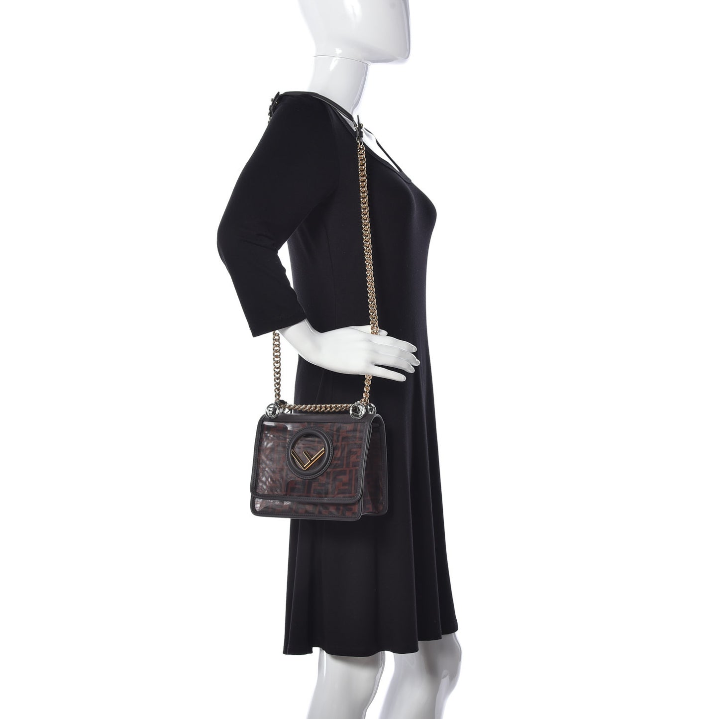 Mesh Vitello Century F is Fendi FF 1974 Small Kan I Shoulder Bag Marrone Black Ebano
