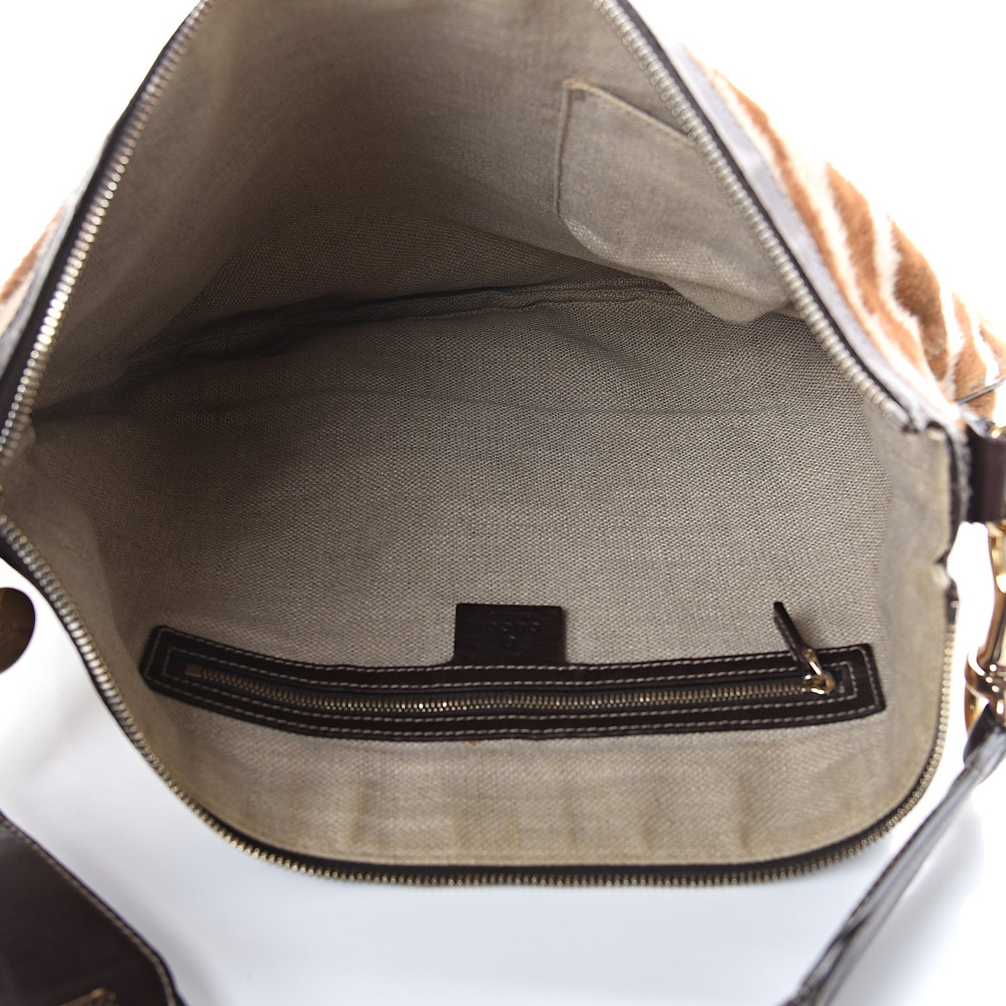 Pony Hair Zebra Print Hobo Bag Brown