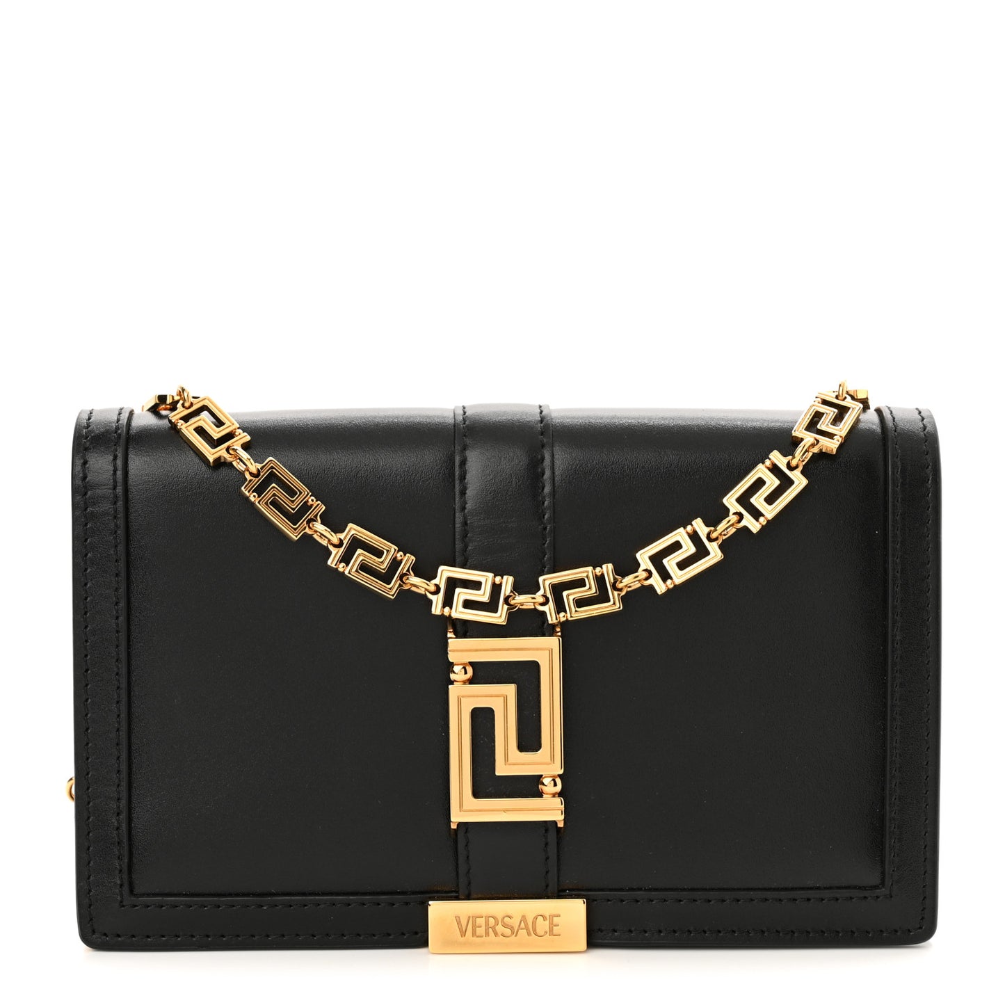Calfskin Greca Goddess Wallet On Chain Black