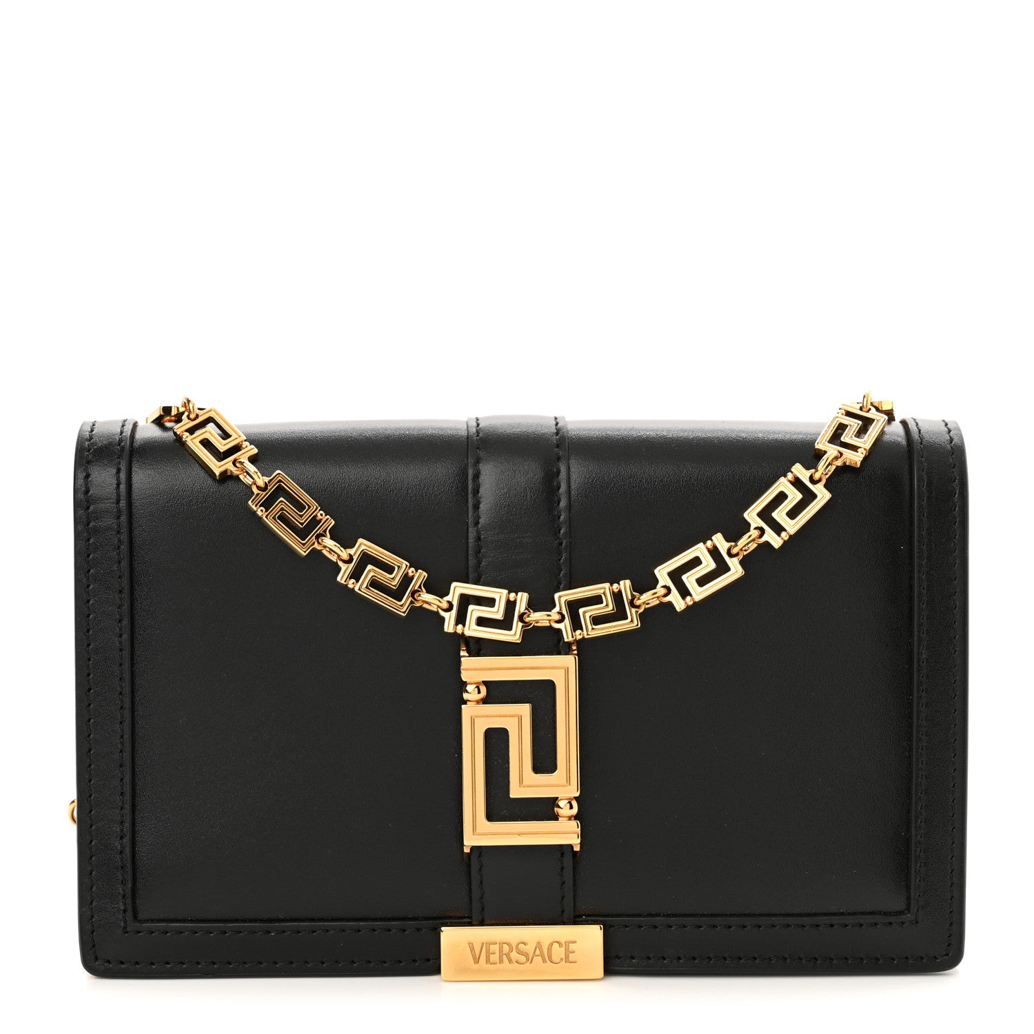 Versace Calfskin Greca Goddess Wallet On Chain Black 1 of 9