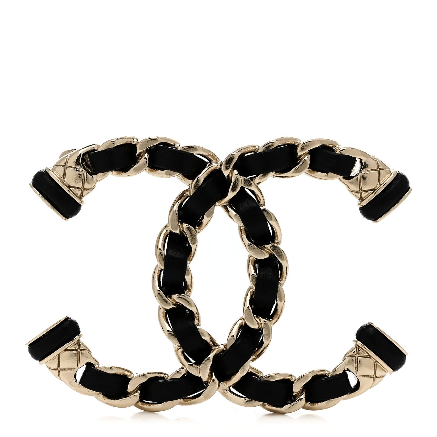 Lambskin Chain CC Brooch Black Gold
