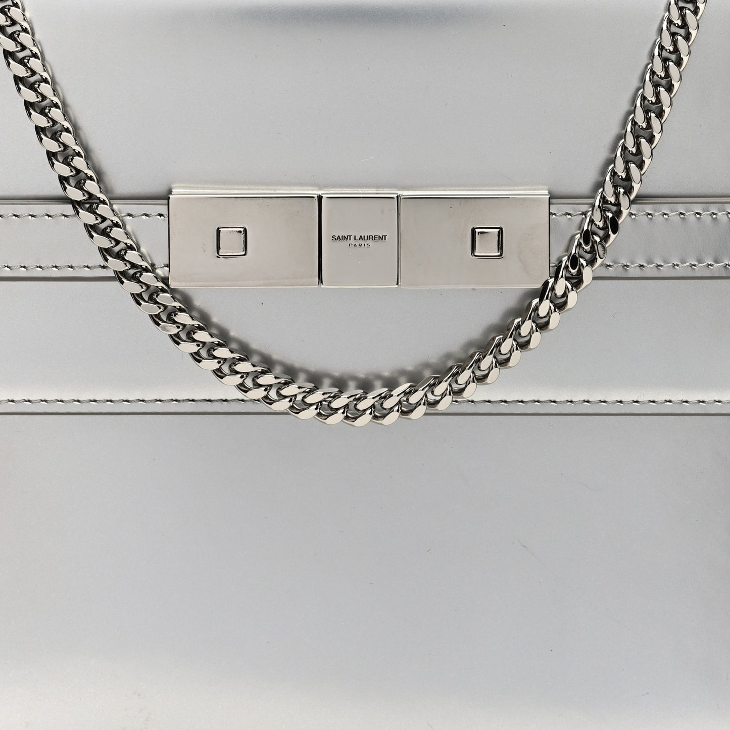 Metallic Calfskin Manhattan Chain Clutch Metal Argento