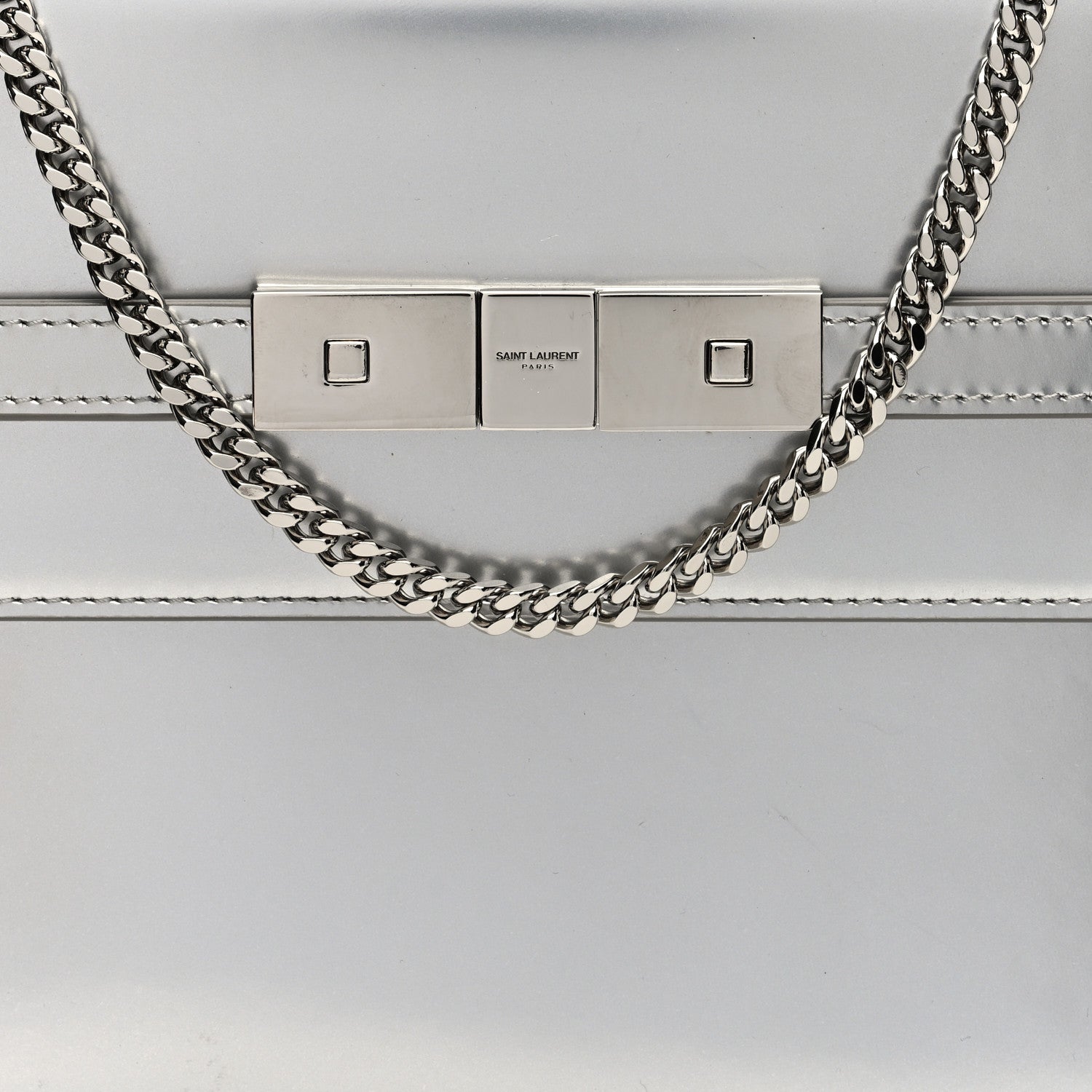 Saint Laurent Metallic Calfskin Manhattan Chain Clutch Metal Argento 7 of 9