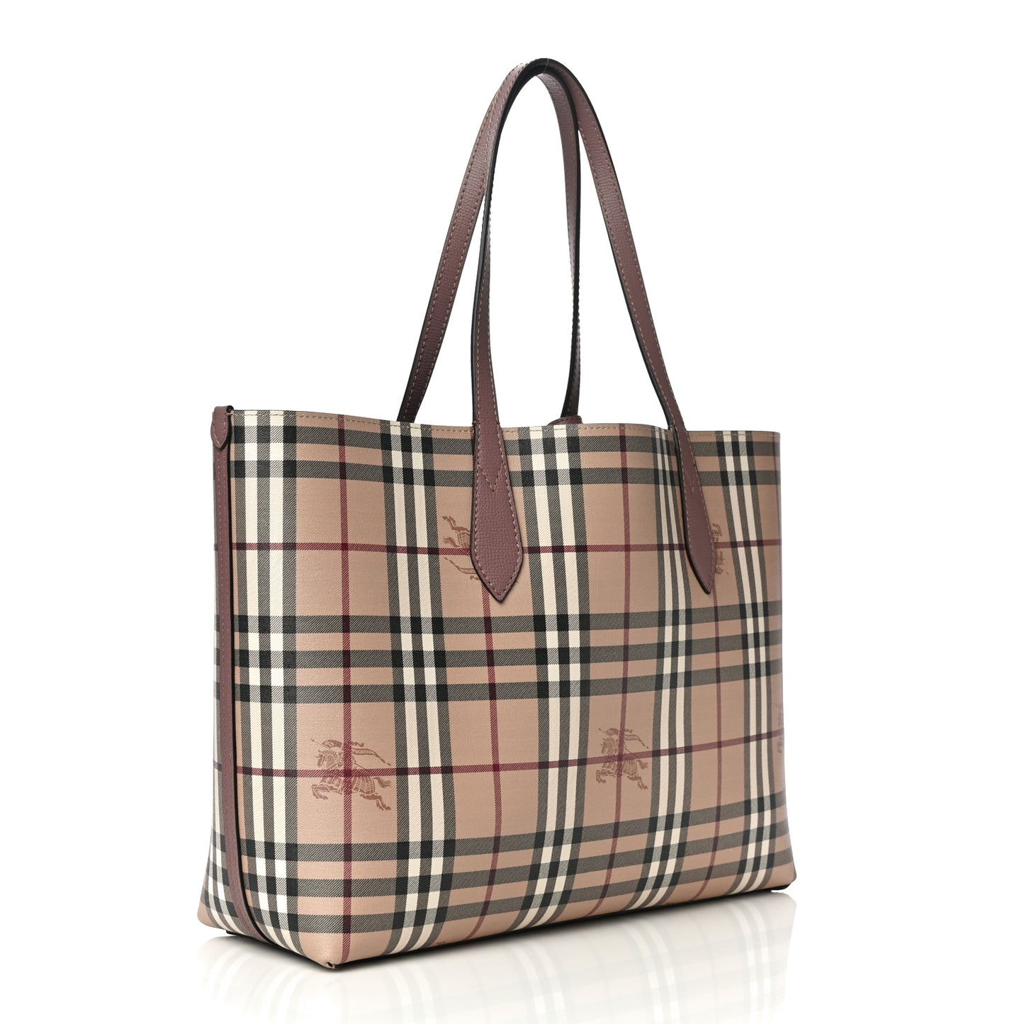 Grainy Calfskin Haymarket Check Medium Reversible Tote Light Elderberry