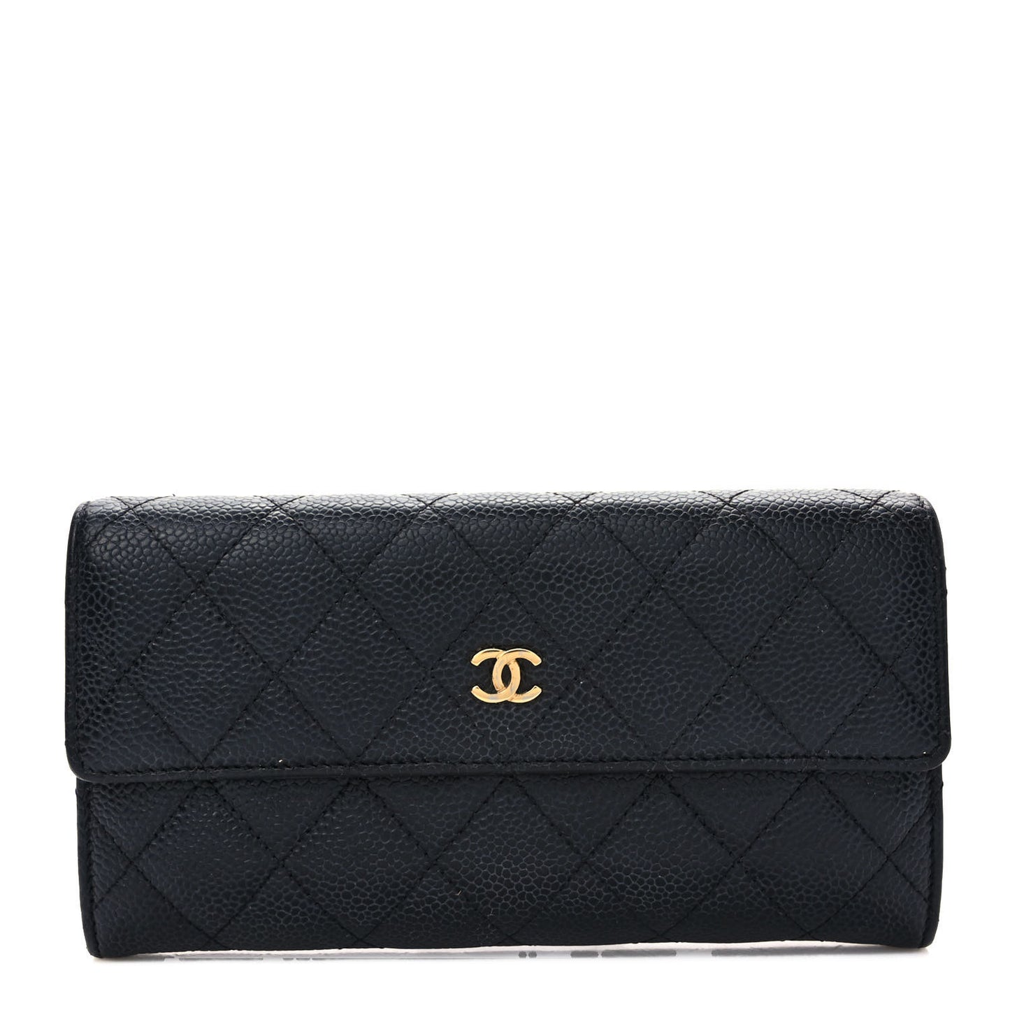 Caviar Quilted Large Gusset Flap Wallet Black