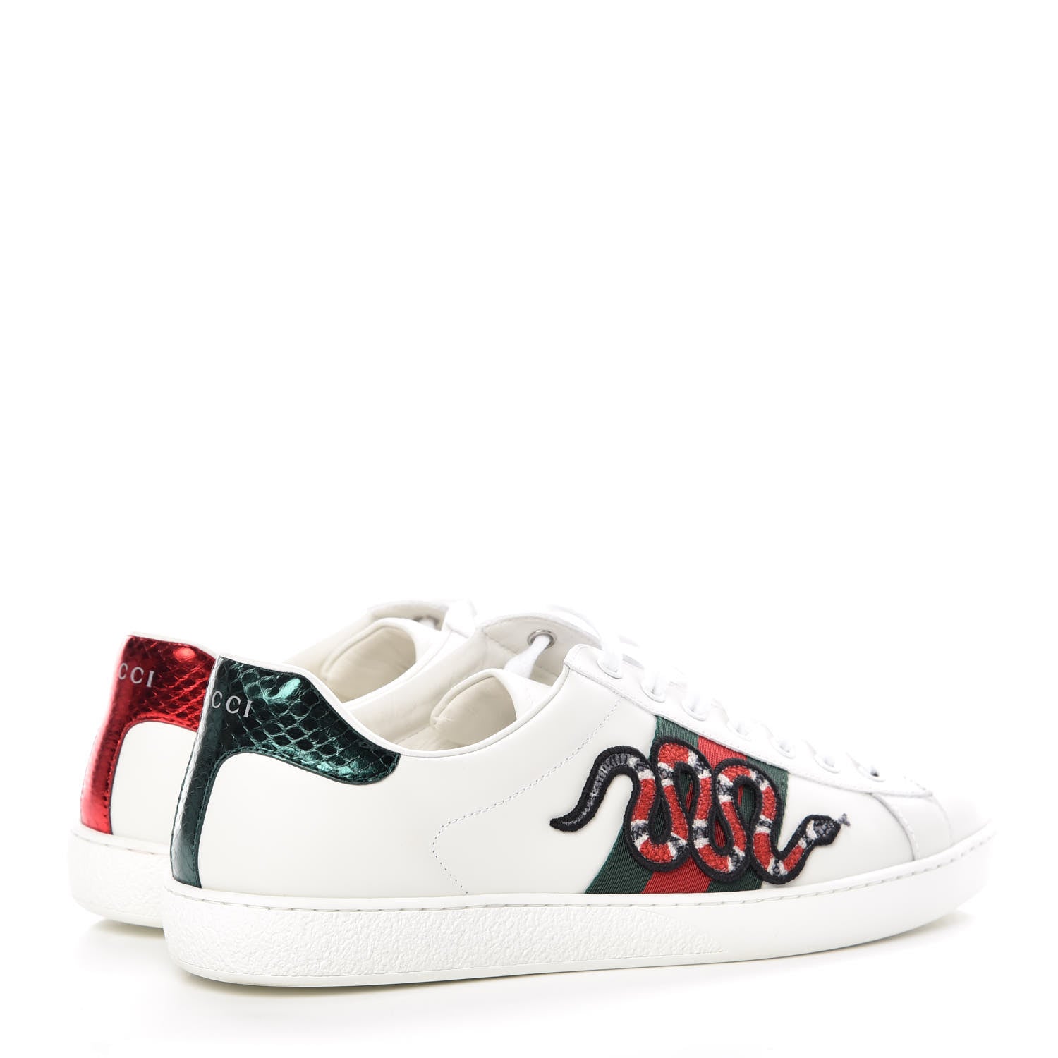 Gucci Calfskin Ayers Web Kingsnake Embroidered Mens Ace Sneakers 9 Green Red 4 of 9