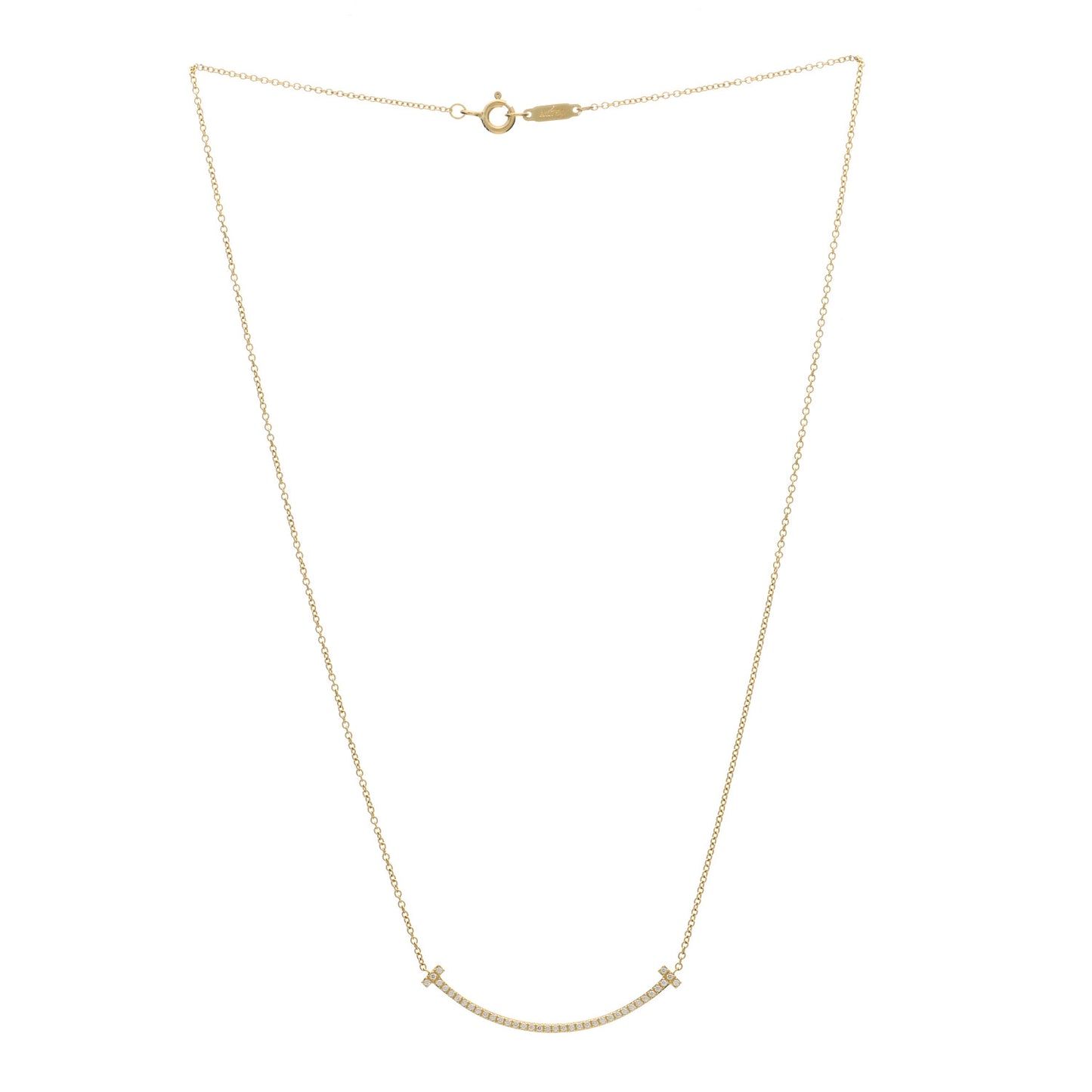 18K Yellow Gold Diamond Small T Smile Pendant Necklace