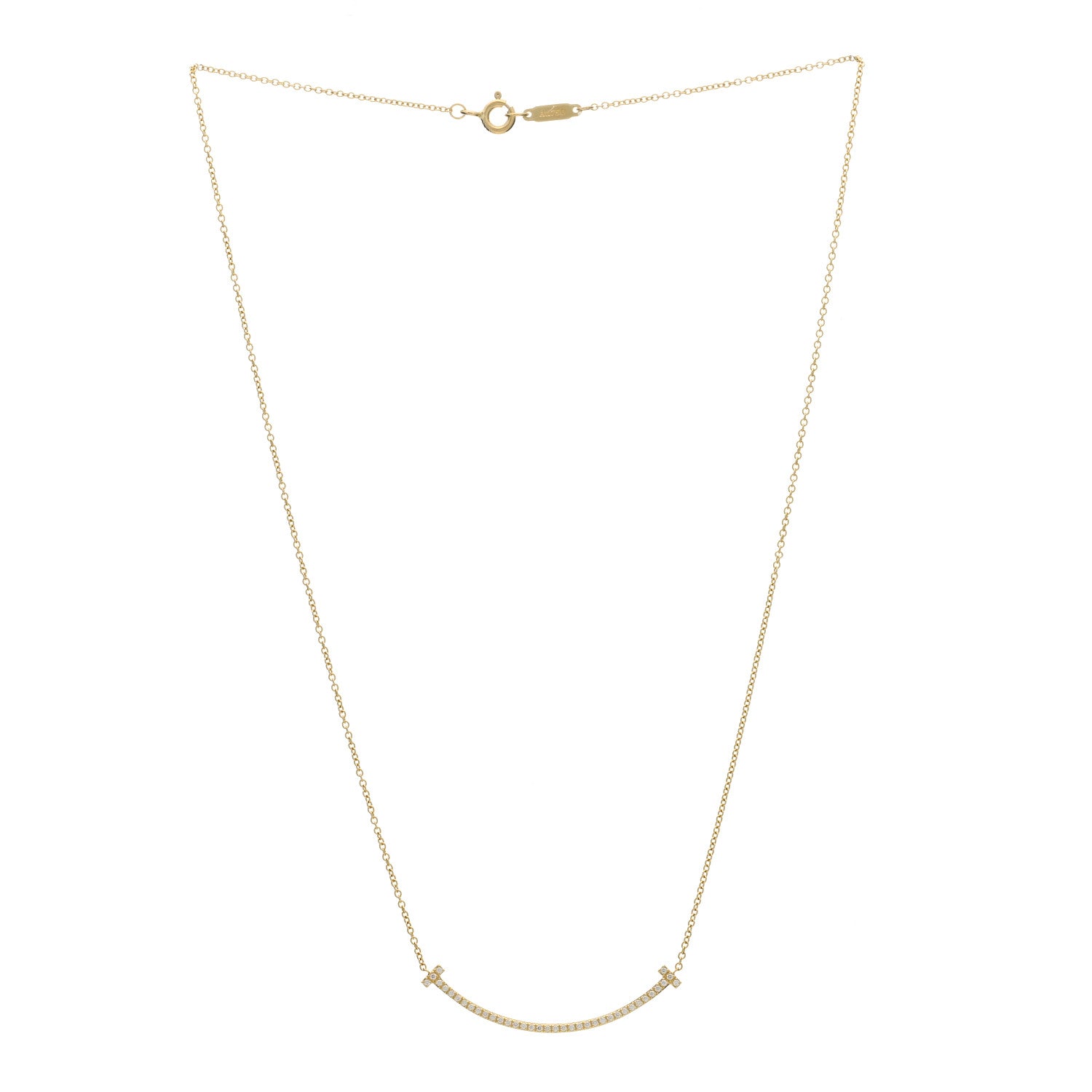 Tiffany 18K Yellow Gold Diamond Small T Smile Pendant Necklace 3 of 6