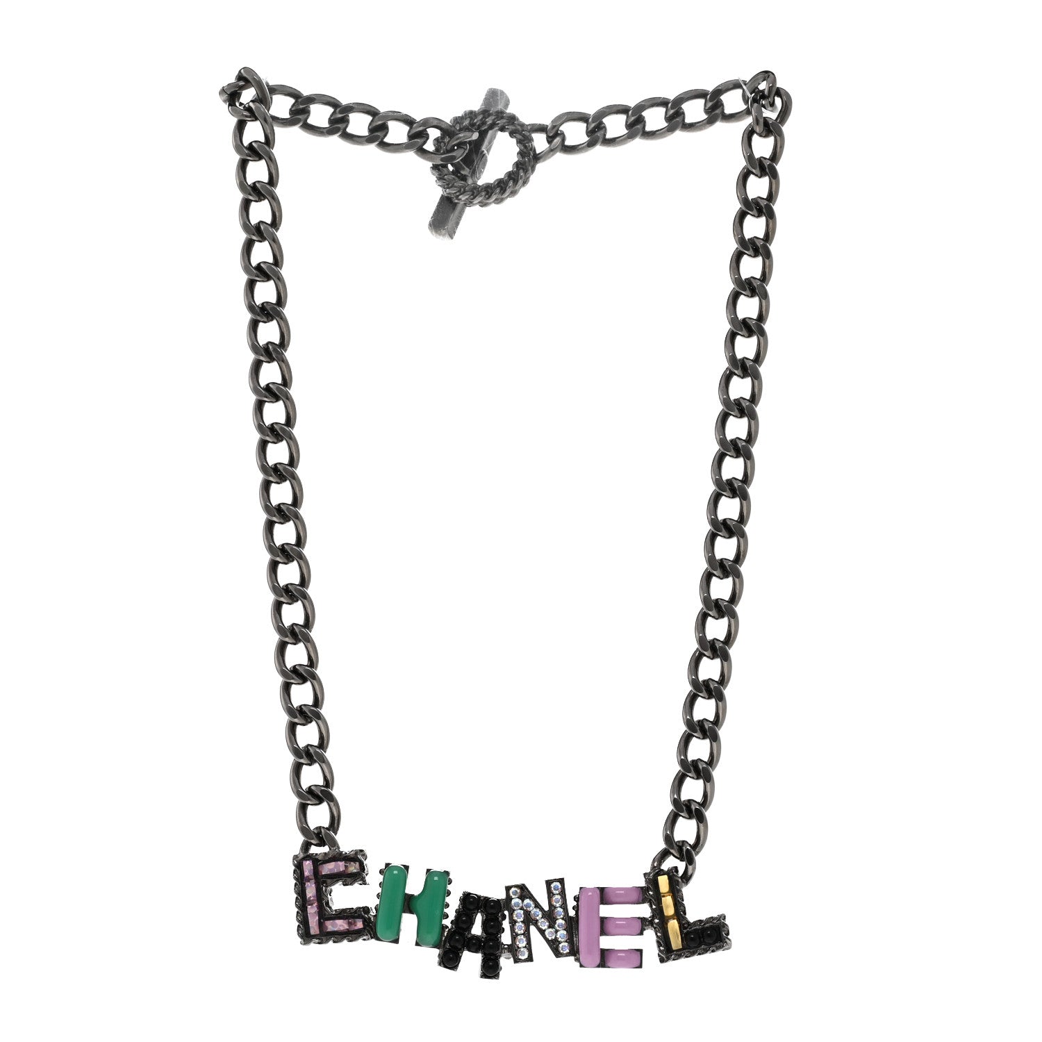 Chanel Crystal Enamel Pearl CC Logo Chain Choker Ruthenium Multicolor 3 of 6