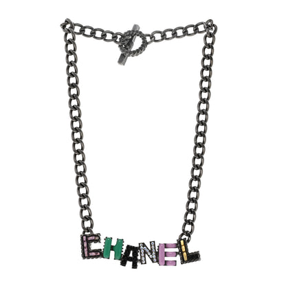 Chanel Crystal Enamel Pearl CC Logo Chain Choker Ruthenium Multicolor 3 of 6