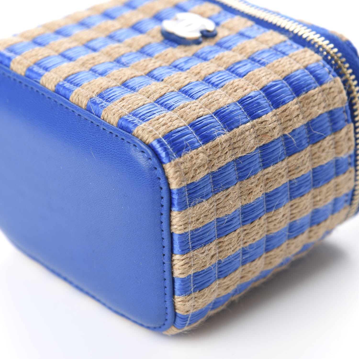 Chanel Raffia Jute Striped Mini Vanity Case With Chain Blue Beige 7 of 11