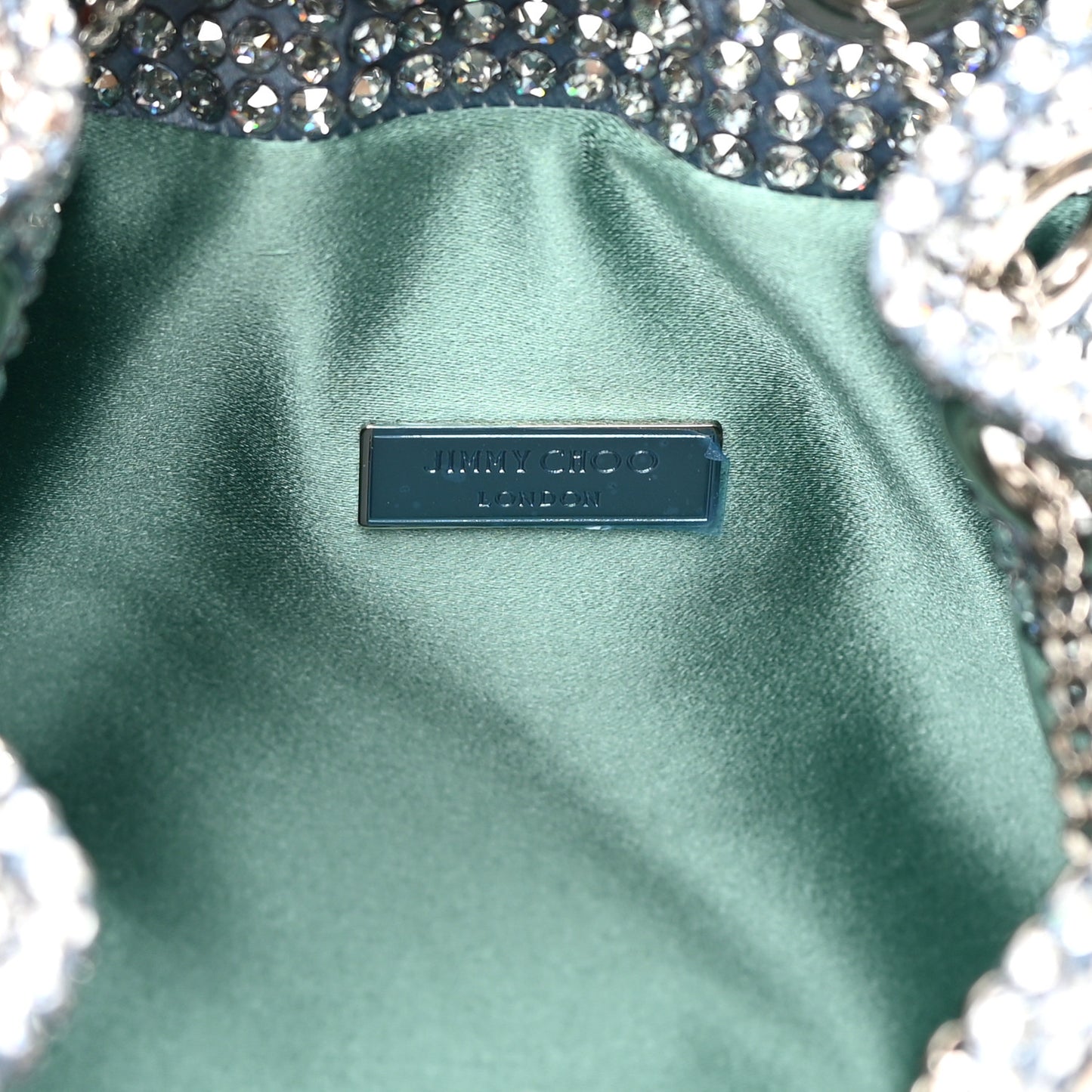 Satin Hotfix Crystal Embellished Bon Bon Bucket Bag Blue Silver