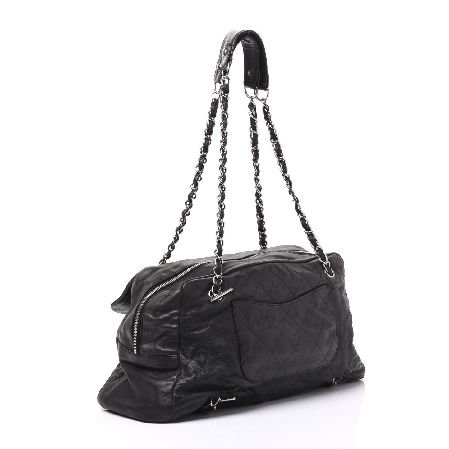Lambskin Stitched Shoulder Bag Black