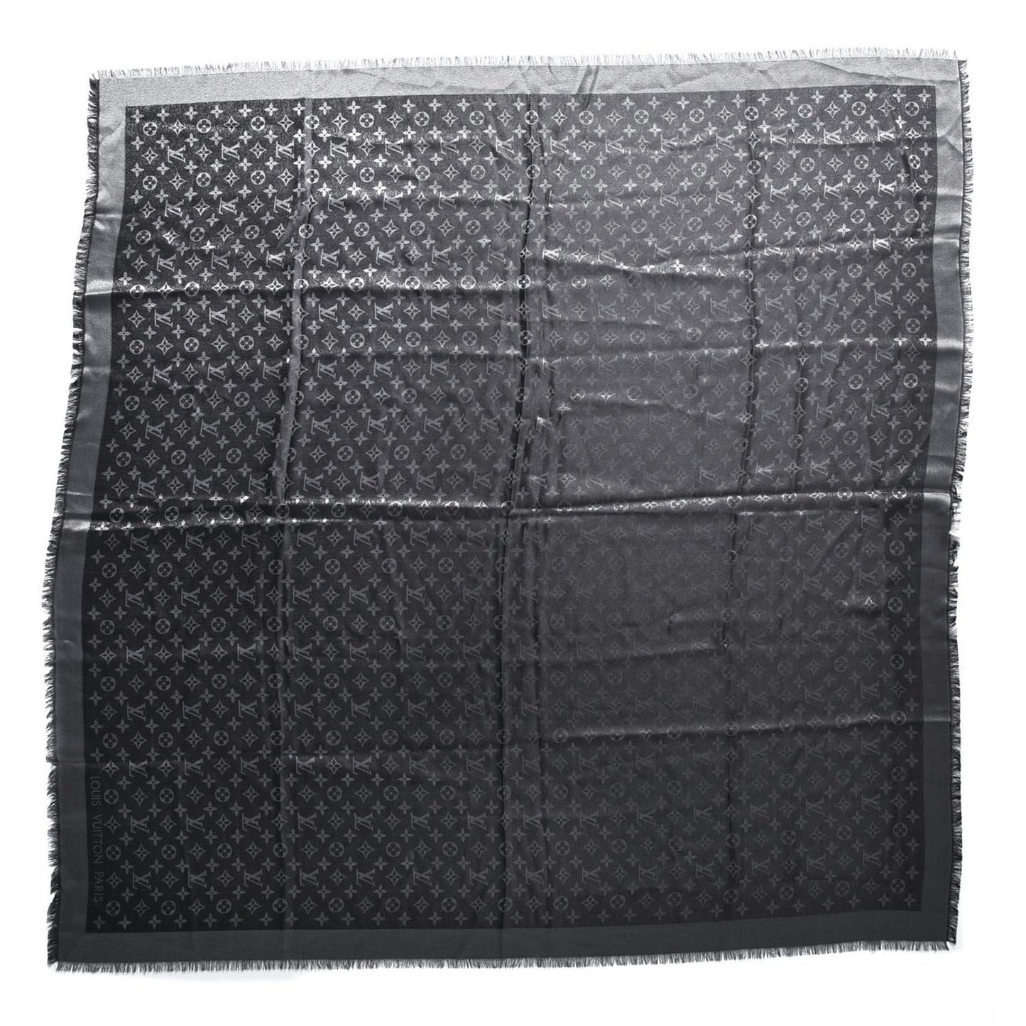 Silk Lurex Wool Monogram Shine Shawl Black
