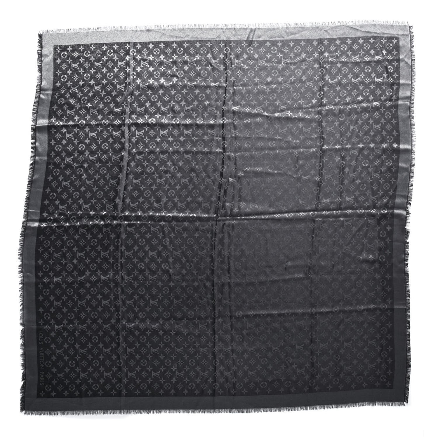Louis Vuitton Silk Lurex Wool Monogram Shine Shawl Black 1 of 5