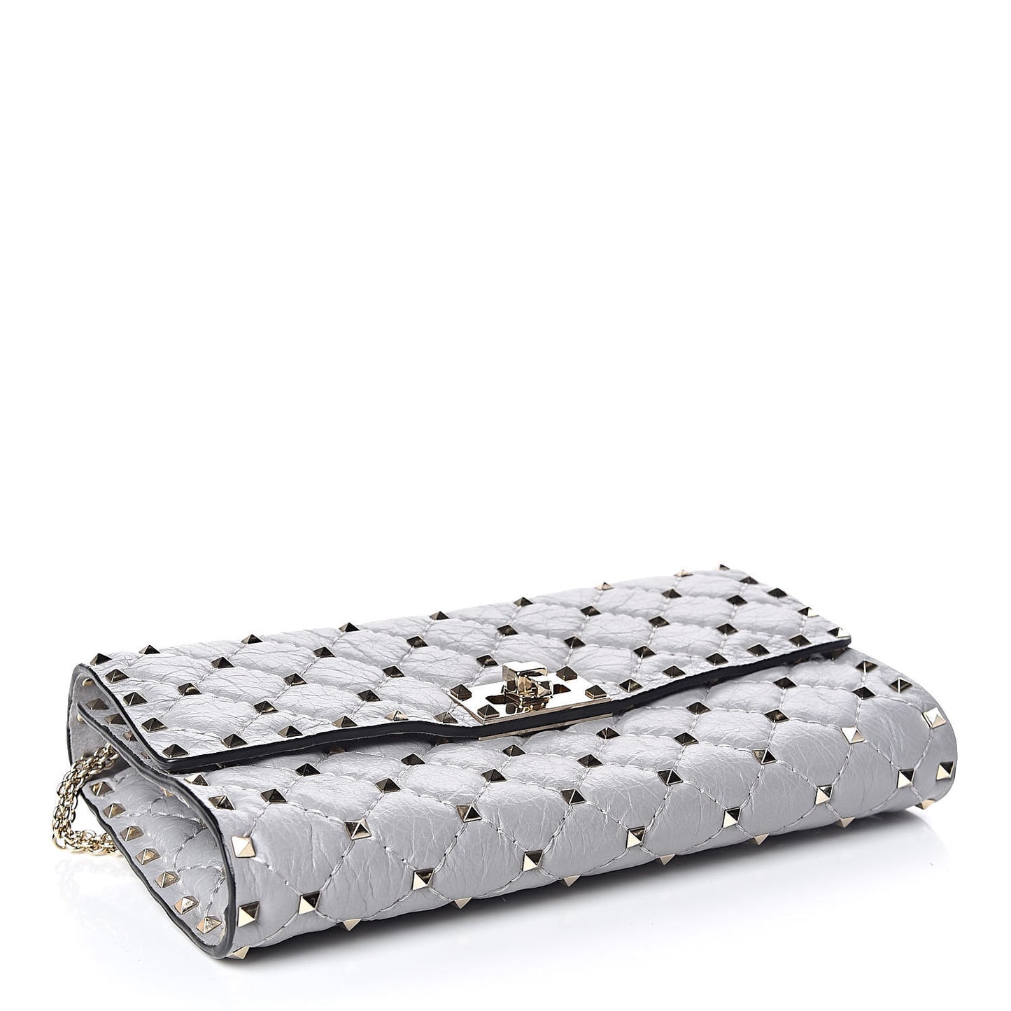 Craquele Nappa Rockstud Spike Wallet on Chain Pastel Grey