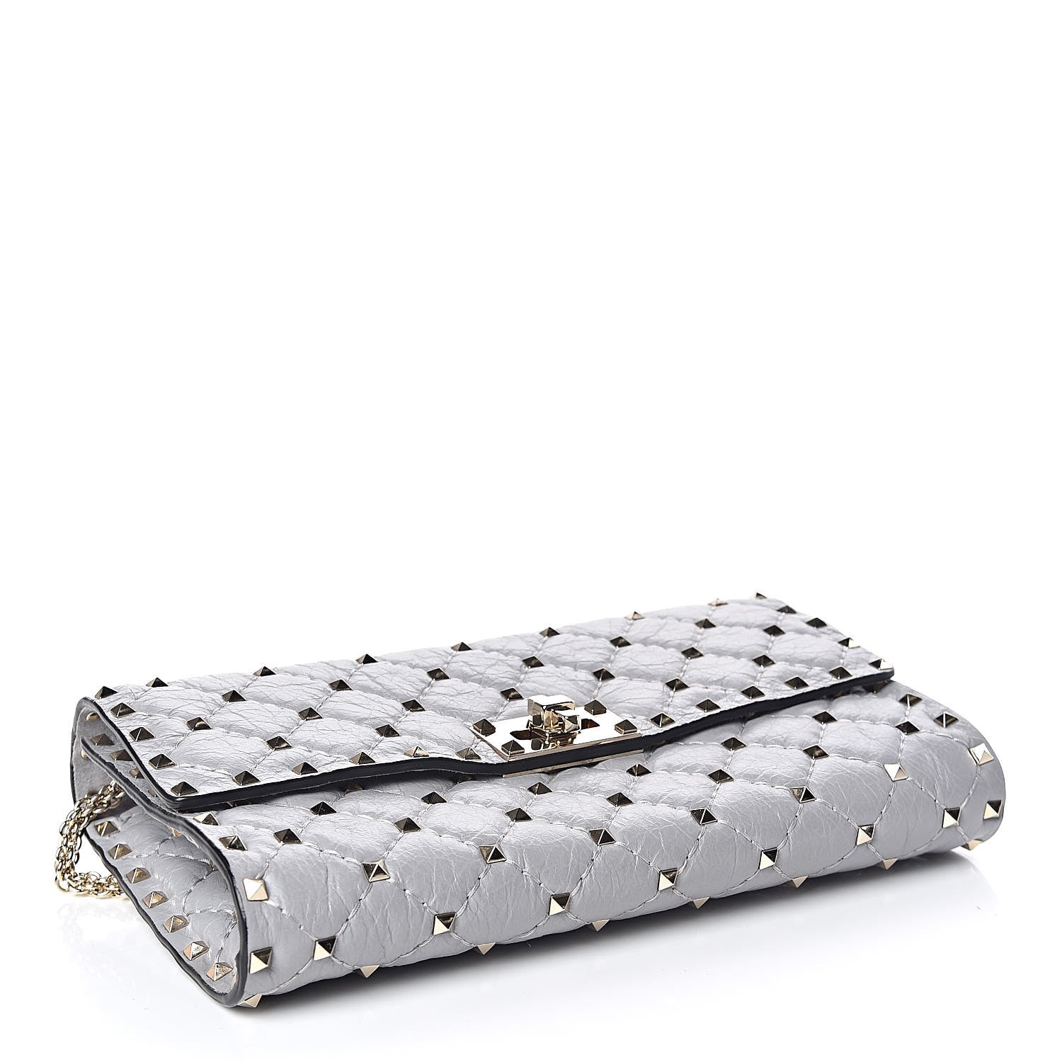 Valentino Garavani Craquele Nappa Rockstud Spike Wallet on Chain Pastel Grey 4 of 9