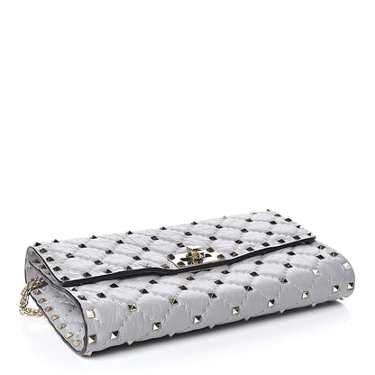 Valentino Garavani Craquele Nappa Rockstud Spike Wallet on Chain Pastel Grey 4 of 9