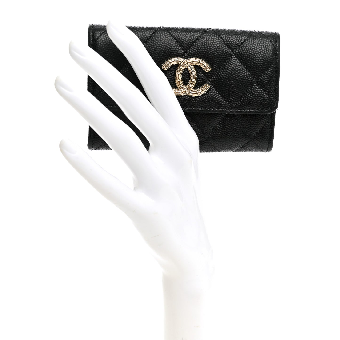 Caviar Quilted Textured CC Flap Card Holder Black