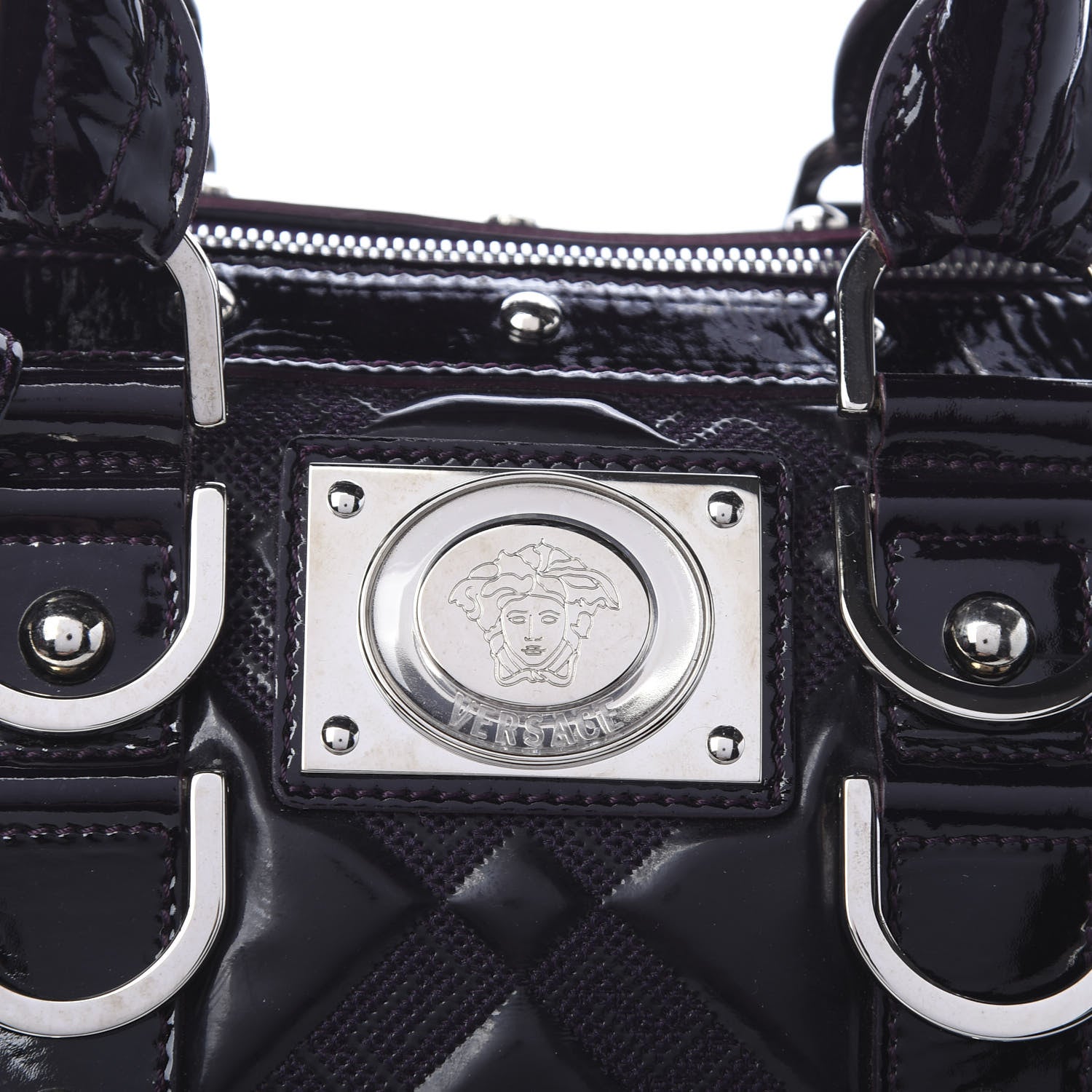 Versace Patent Madonna Satchel Dark Purple 7 of 11