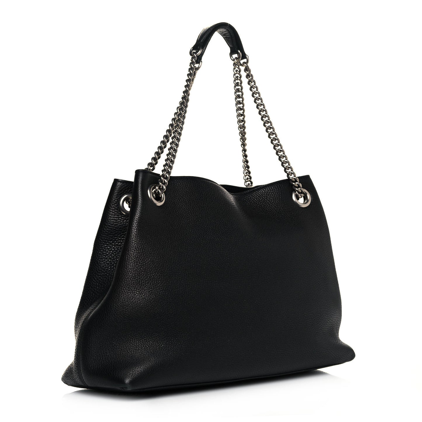 Pebbled Calfskin Studded Medium Soho Chain Shoulder Bag Black