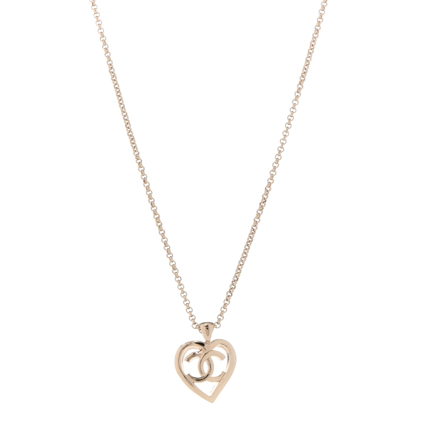 Chanel CC Heart Chain Pendant Necklace Gold 1 of 7