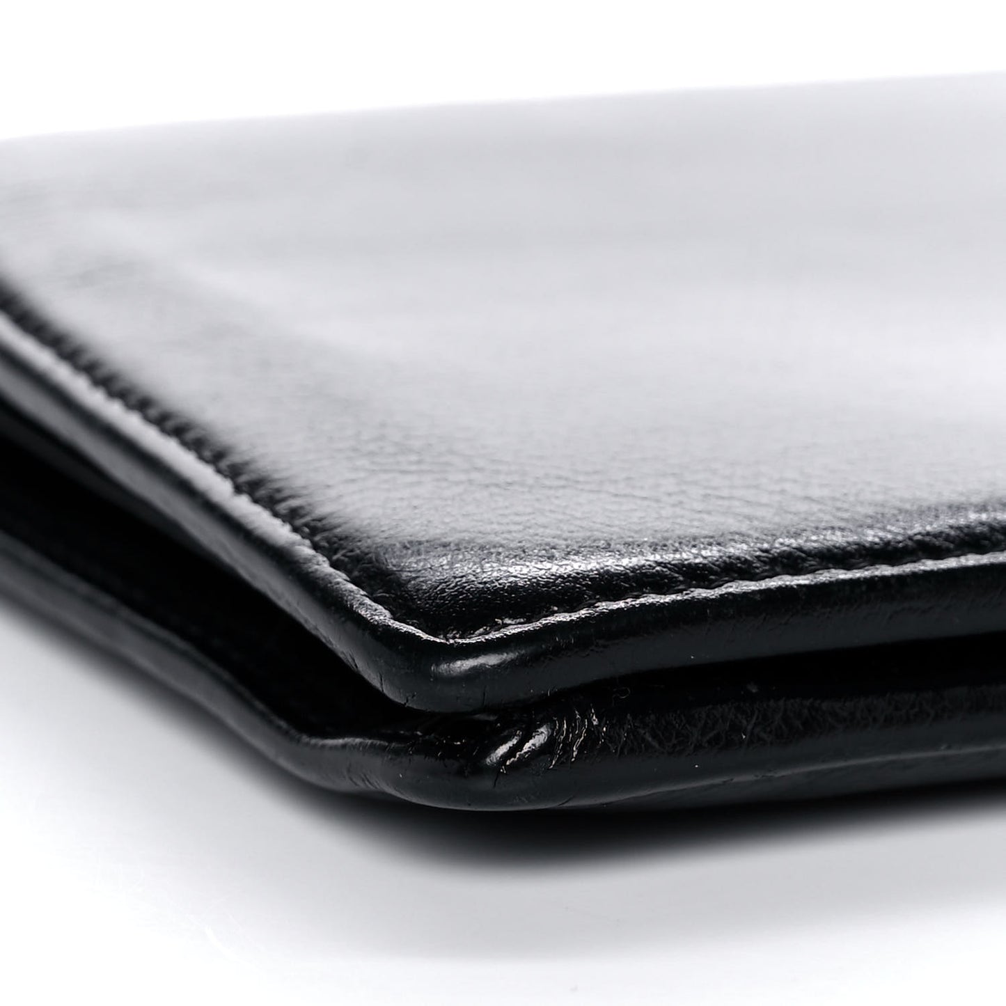 Grained Calfskin CC Button Yen Wallet Black