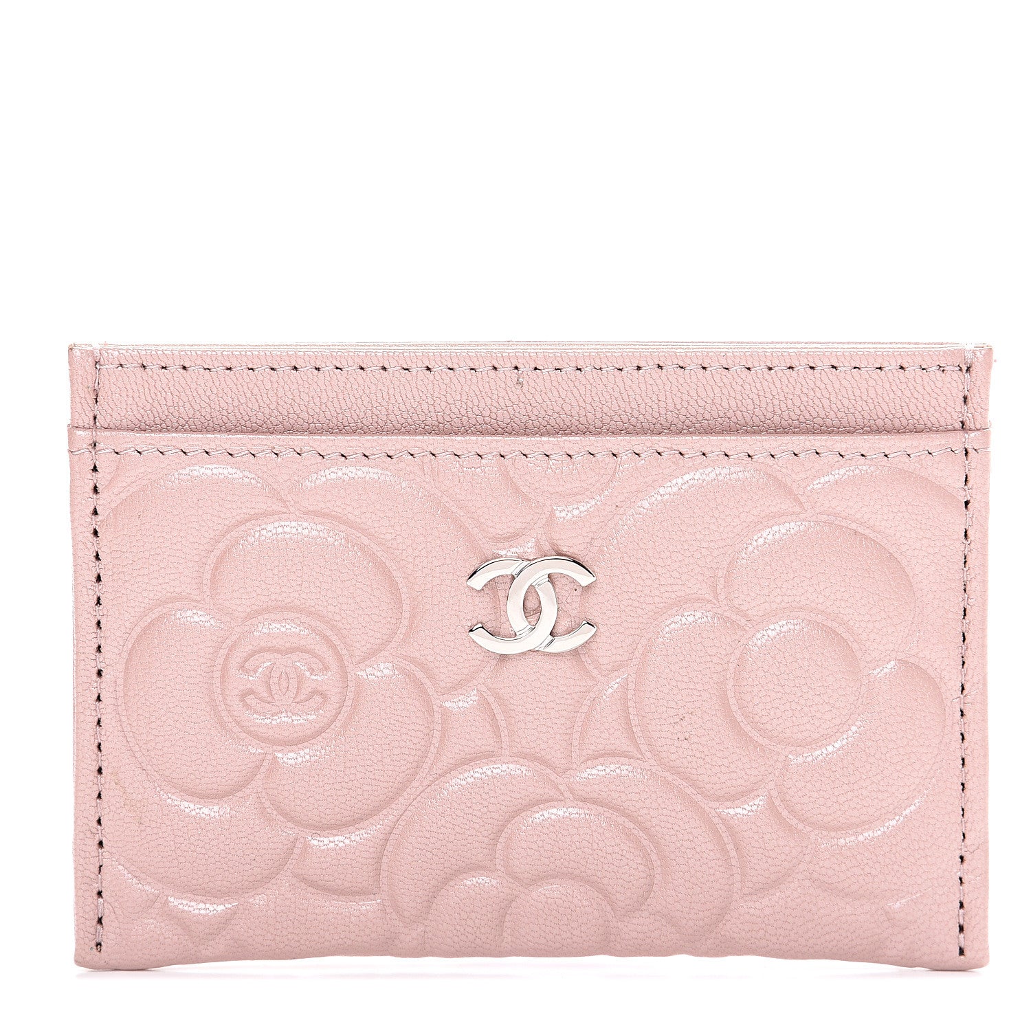 Chanel Goatskin Camellia Embossed Card Holder Wallet Light Pink 1 of 8