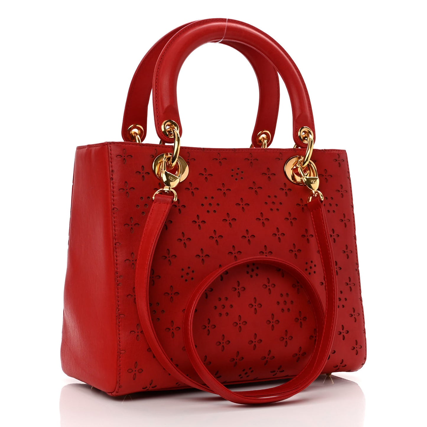 Calfskin Laser Cut Medium Lady Dior Red