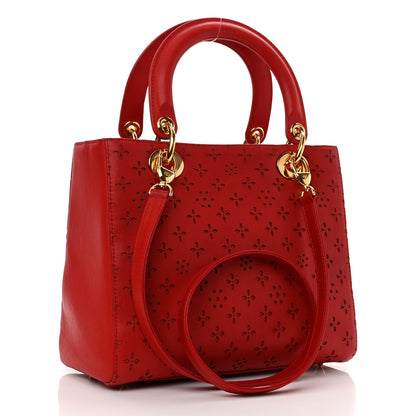 Christian Dior Calfskin Laser Cut Medium Lady Dior Red 3 of 11