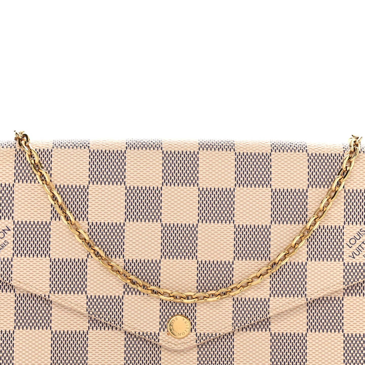Damier Azur Pochette Felicie Chain Wallet Rose Ballerine