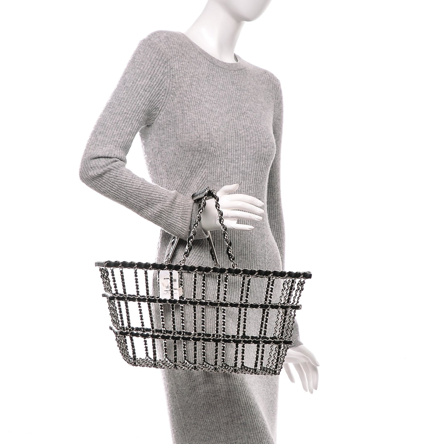 Brass Calfskin Grocery By Shopping Basket Silver