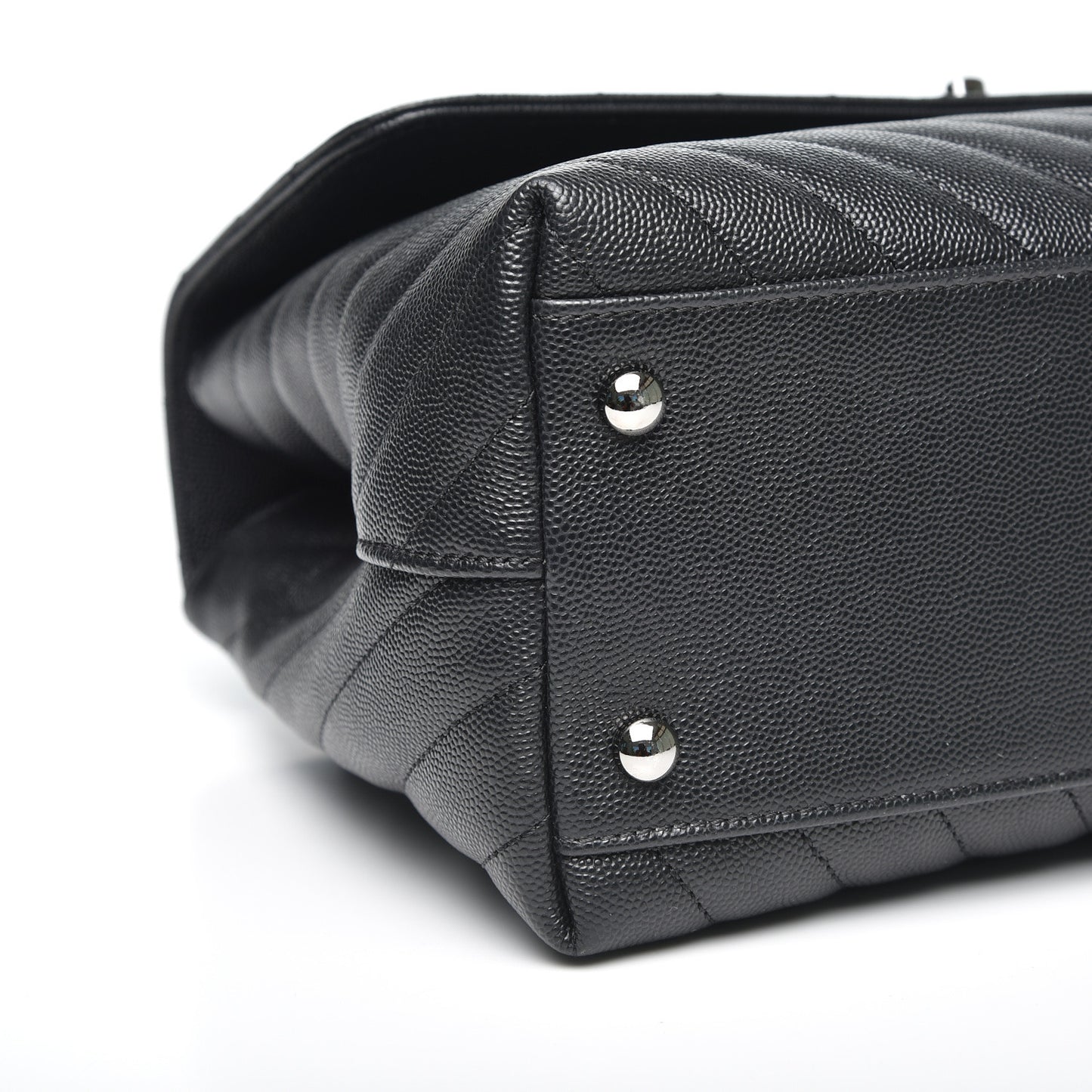 Caviar Chevron Quilted Medium Coco Handle Flap Black