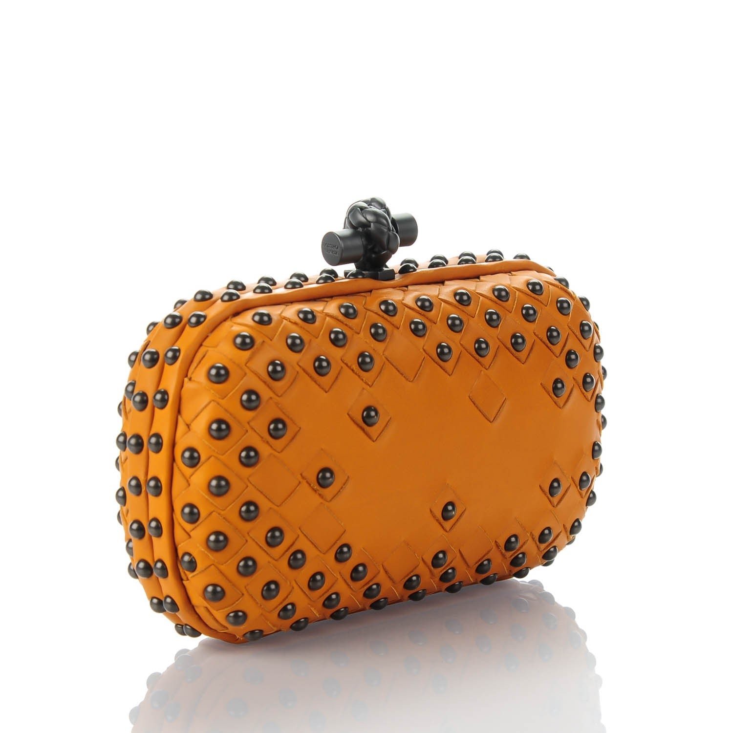Bottega Veneta Waxy Nappa Intrecciato Knot Studded Clutch Topaz 6 of 12