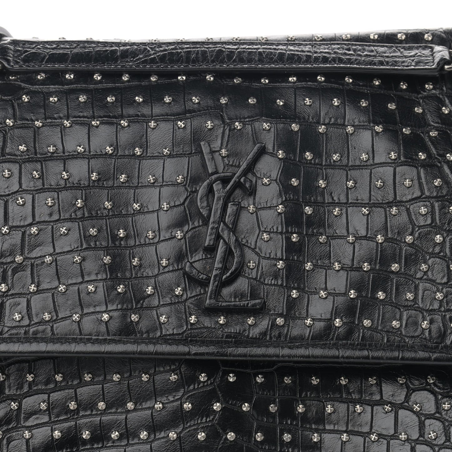 Calfskin Matelasse Monogram Studded Medium Niki Chain Satchel Black