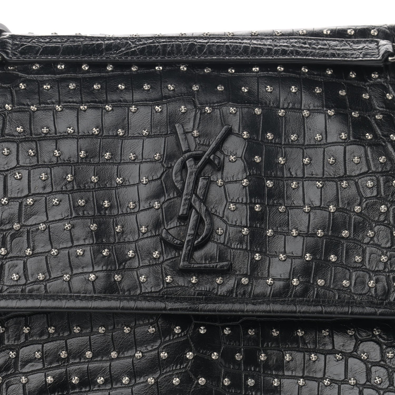 Saint Laurent Calfskin Matelasse Monogram Studded Medium Niki Chain Satchel Black 9 of 12