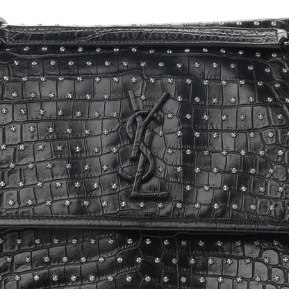 Saint Laurent Calfskin Matelasse Monogram Studded Medium Niki Chain Satchel Black 9 of 12