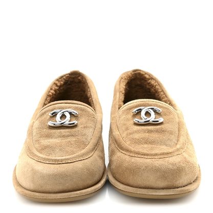 Chanel Suede Calfskin CC Loafers 37.5 Dark Beige 3 of 10
