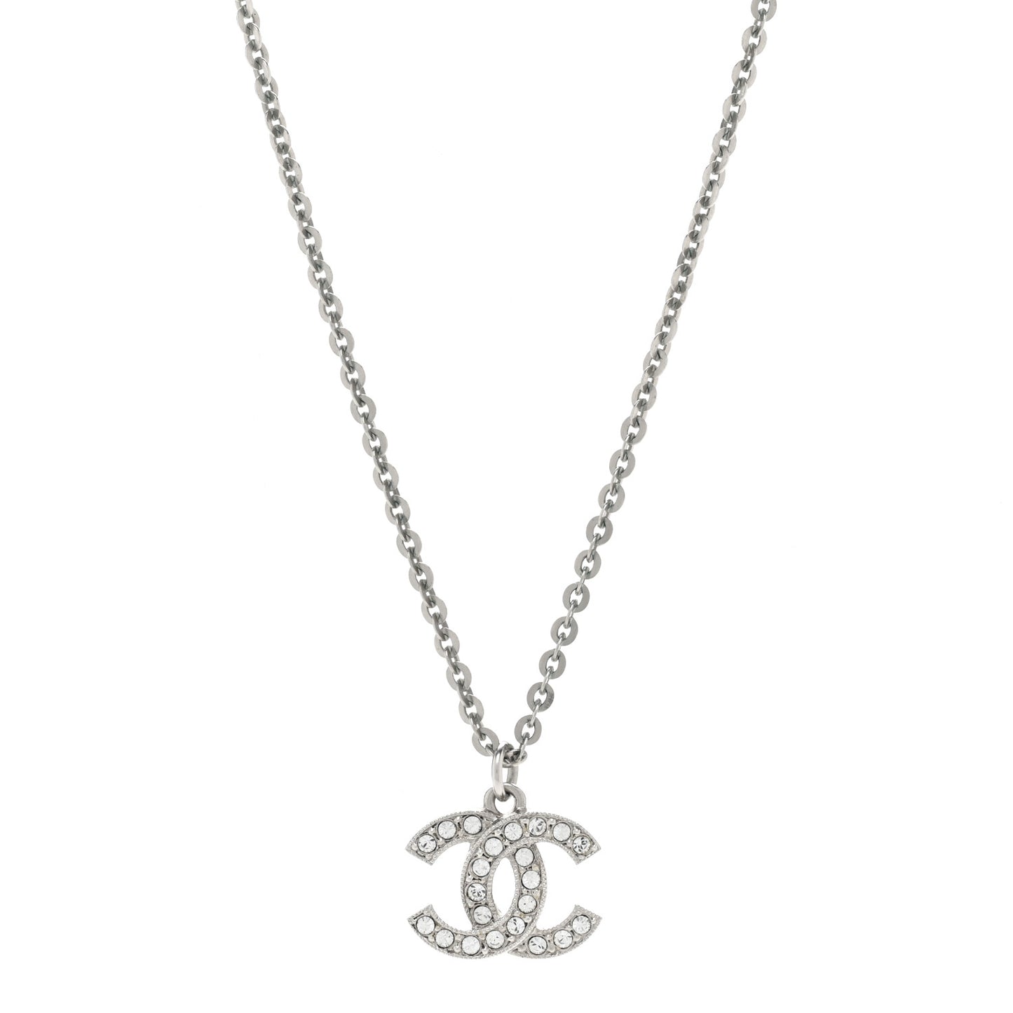 Crystal CC Pendant Necklace Silver