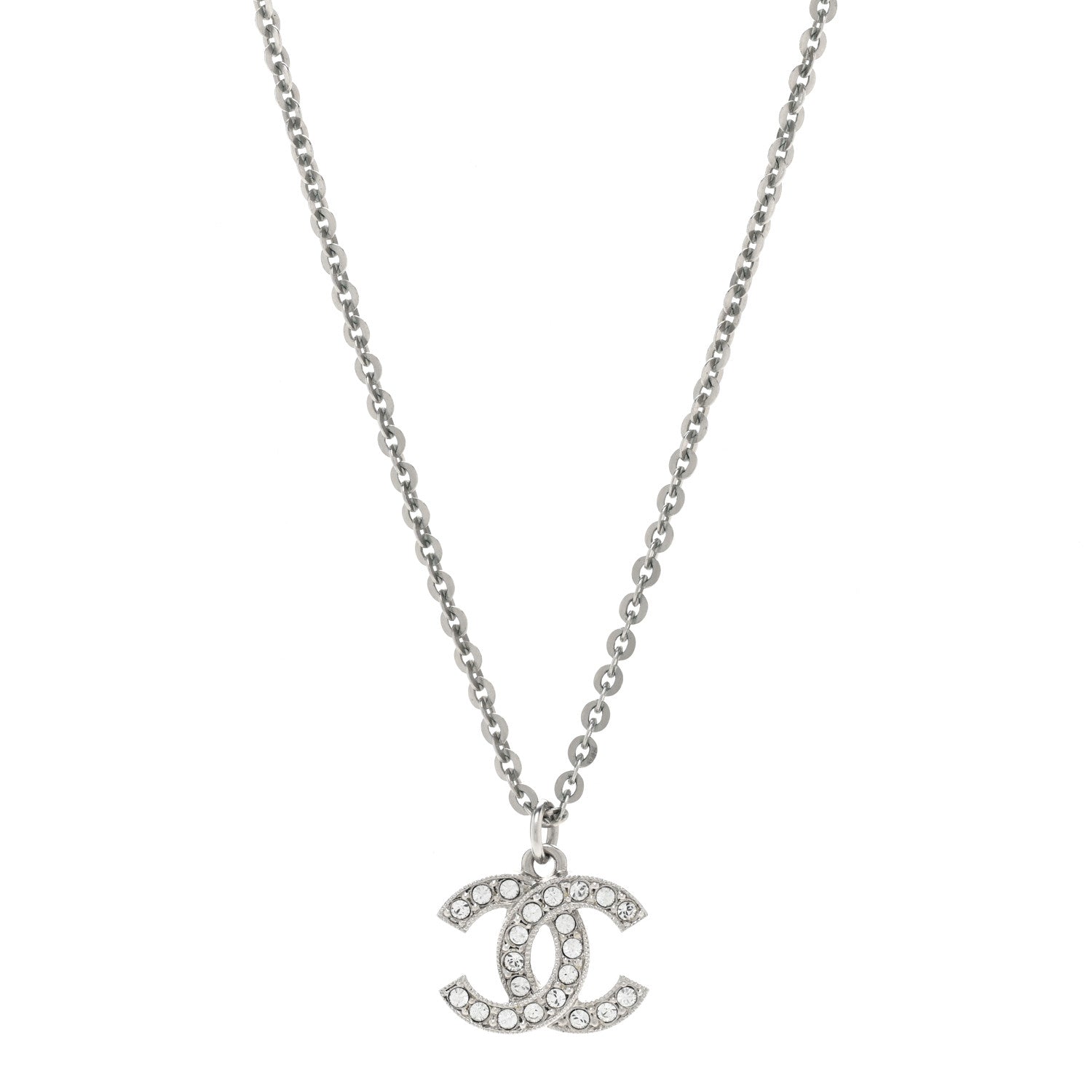 Chanel Crystal CC Pendant Necklace Silver 1 of 6
