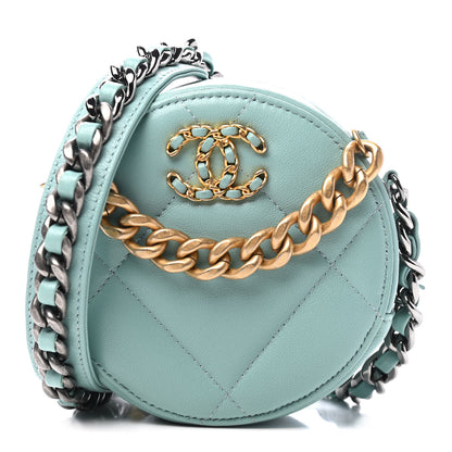 Chanel Goatskin Quilted Chanel 19 Round Clutch With Chain Light Blue 1 of 9