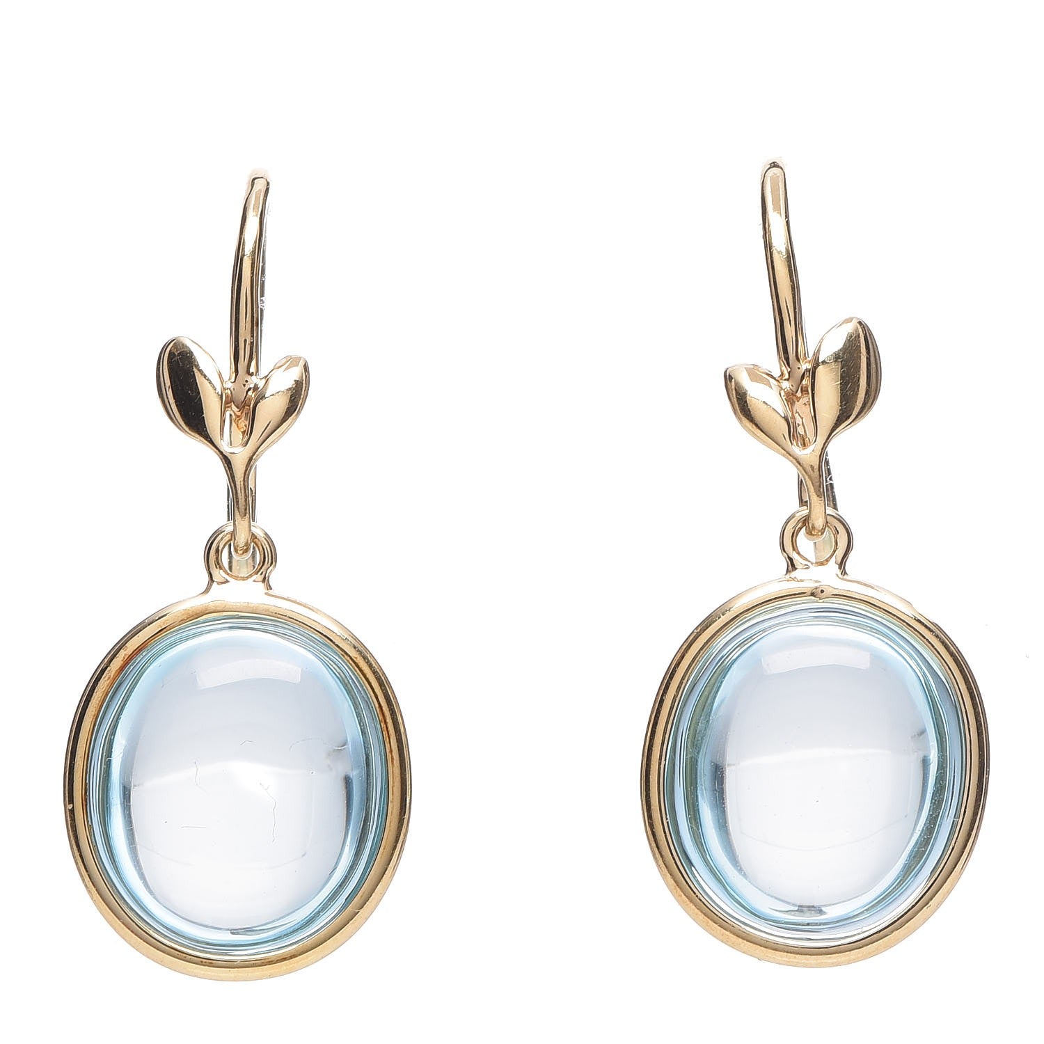 Tiffany 18K Yellow Gold Blue Topaz Paloma Picasso Olive Leaf Drop Earrings 1 of 5