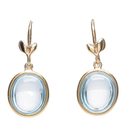 Tiffany 18K Yellow Gold Blue Topaz Paloma Picasso Olive Leaf Drop Earrings 1 of 5