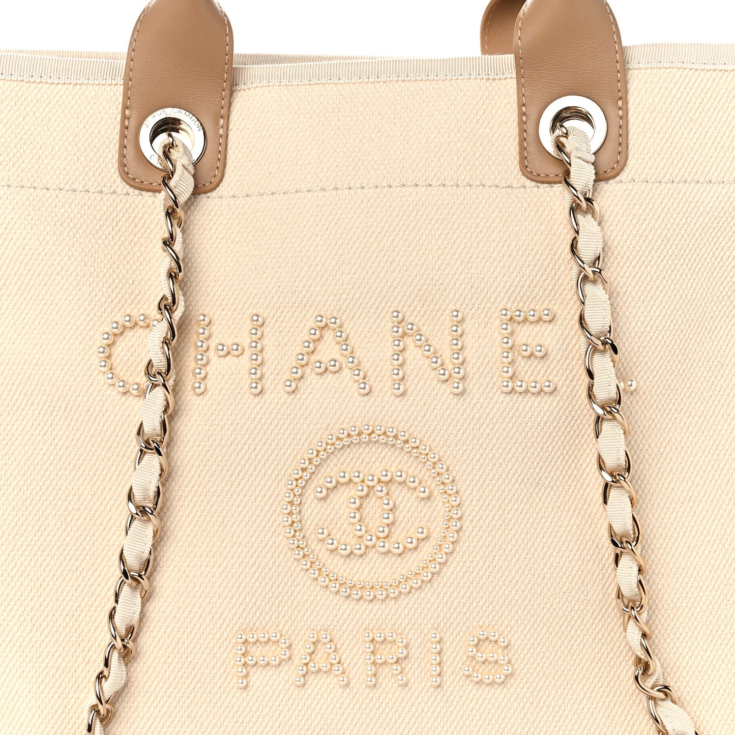 Canvas Pearl Medium Deauville Tote Ecru Beige