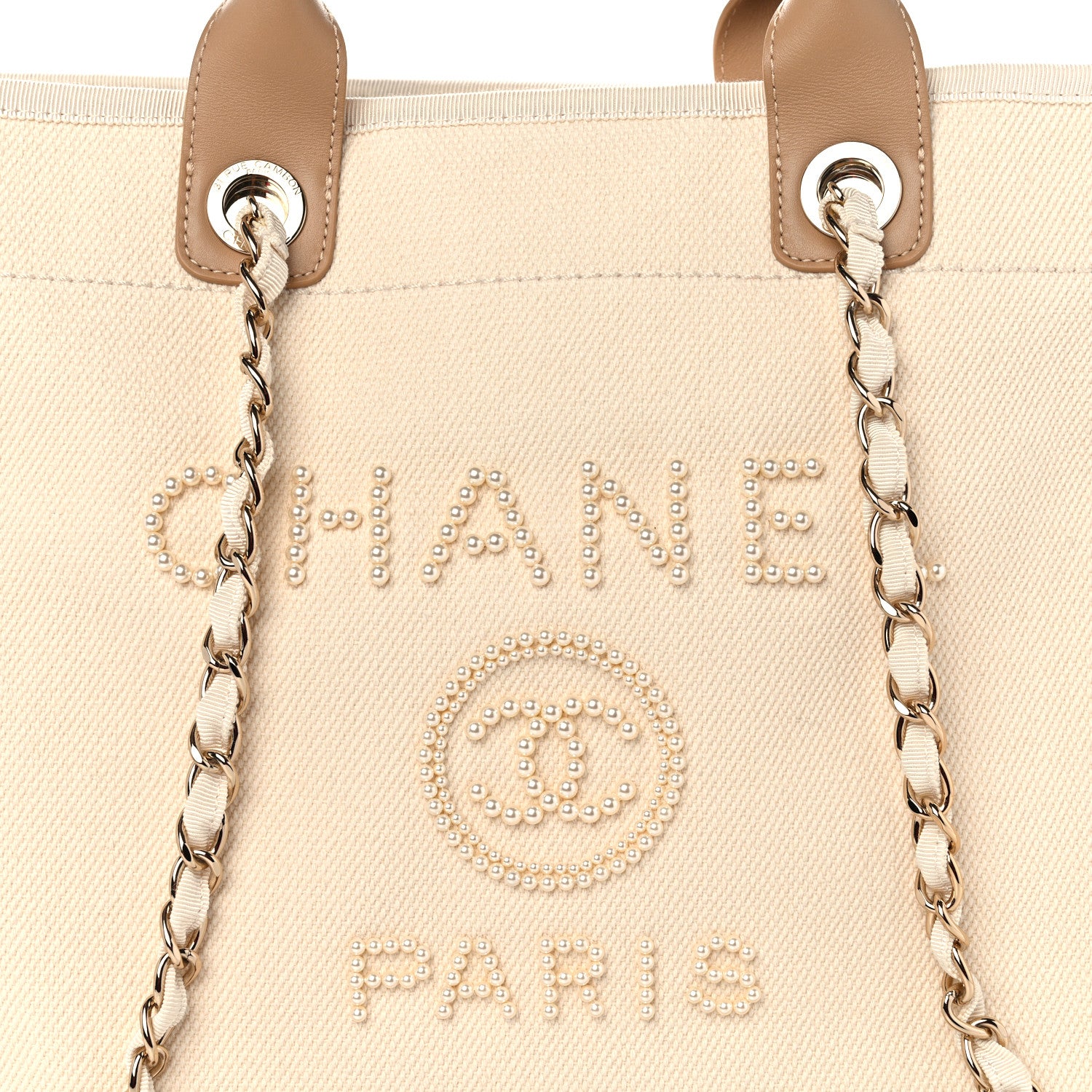 Chanel Canvas Pearl Medium Deauville Tote Ecru Beige 8 of 11