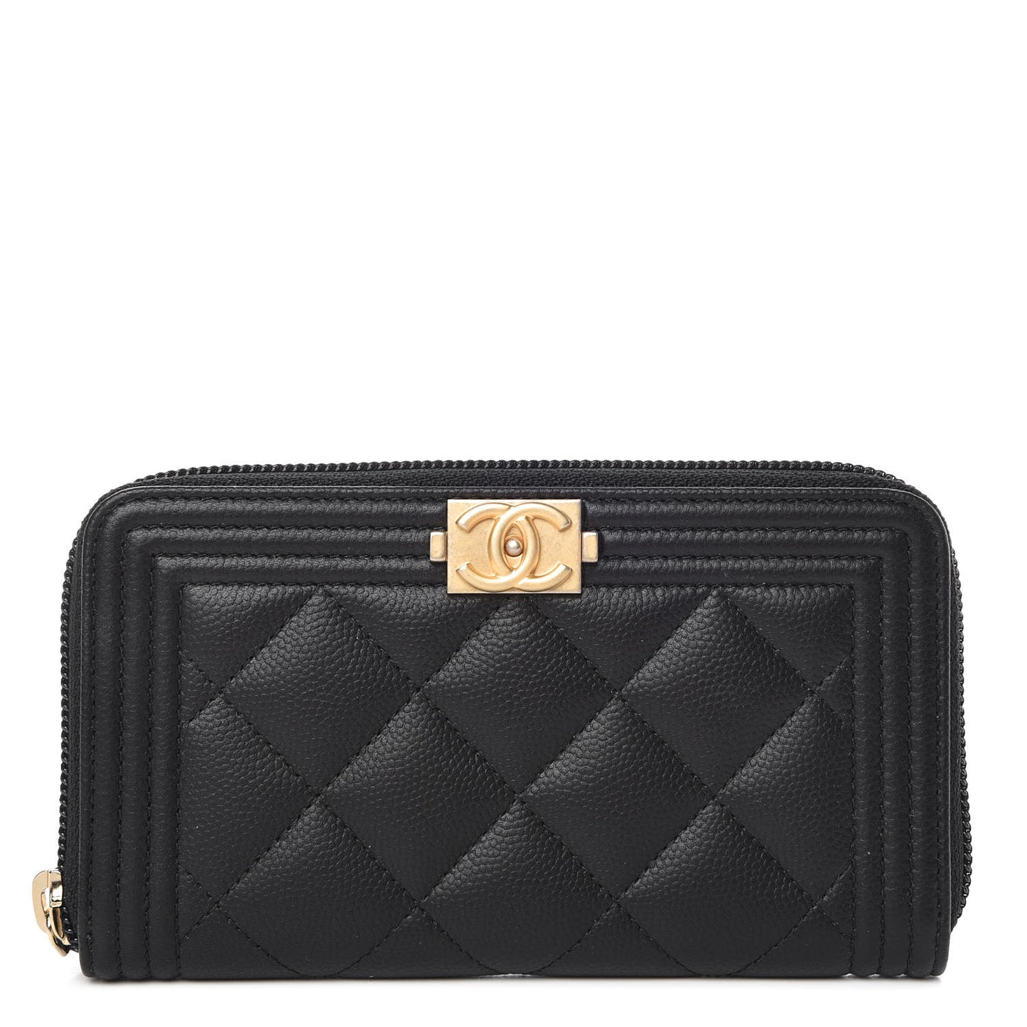 Caviar Quilted Small Boy Zip Around Wallet Black