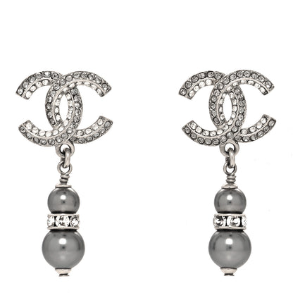 Chanel Crystal Pearl CC Drop Earrings Silver Grey 1 of 4