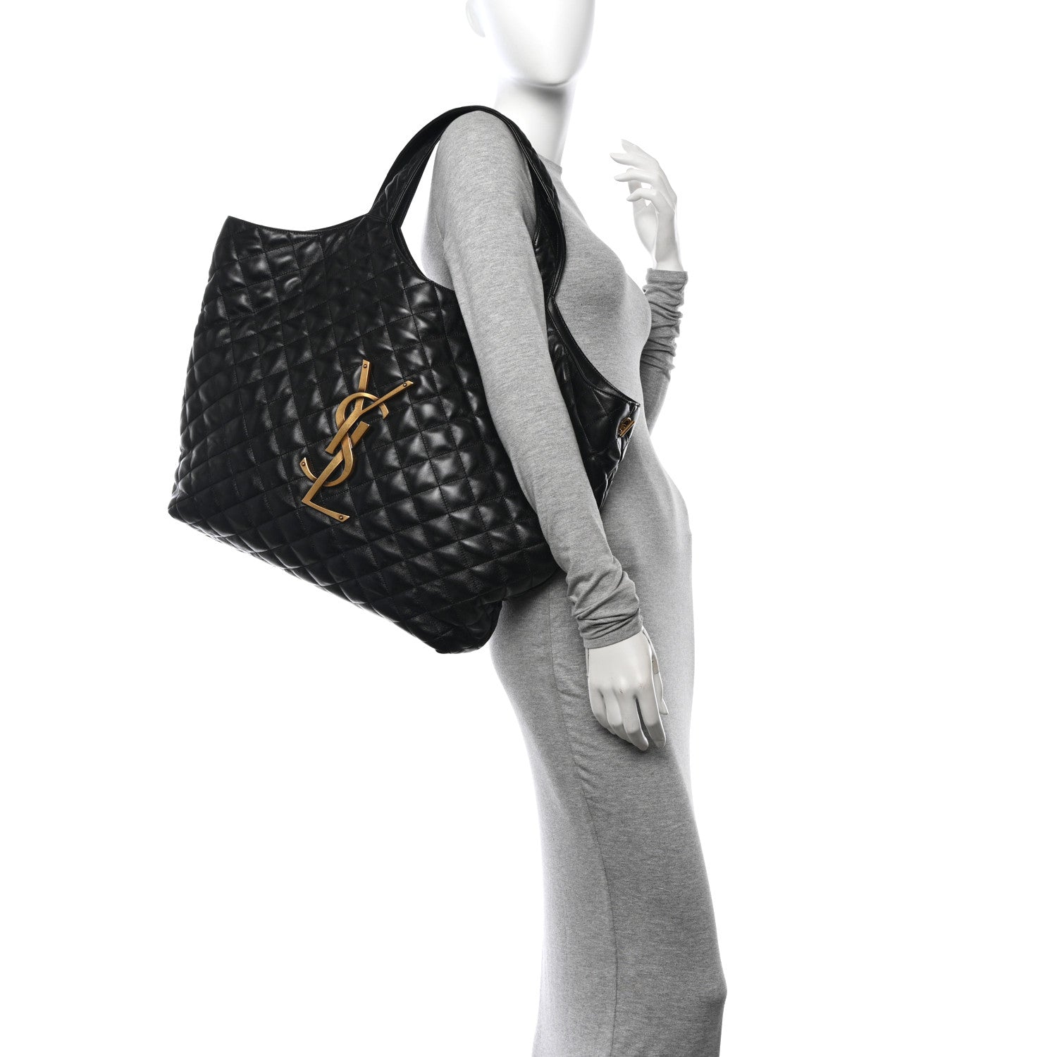 Saint Laurent Lambskin Quilted Maxi Icare Shopping Tote Black 2 of 12